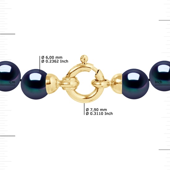 DIADEMA - Bracelet - Real Freshwater Pearls - Black Tahitian Style- Yellow Gold