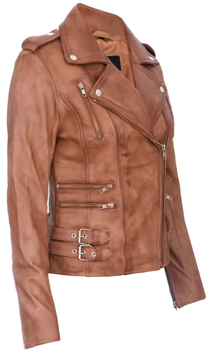 Ladies leather Brando biker jacket-Loddon