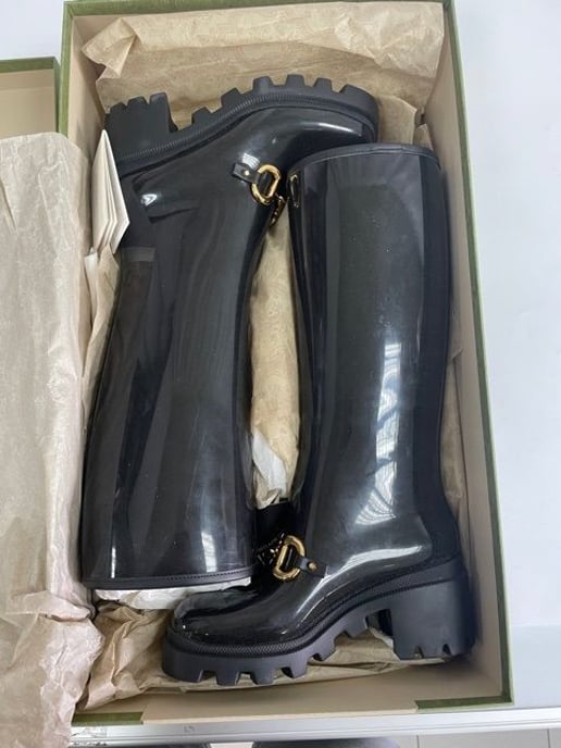 Gucci Dames Hoge Rubberlaars met Paardenbit in Zwart Leer - Image 6