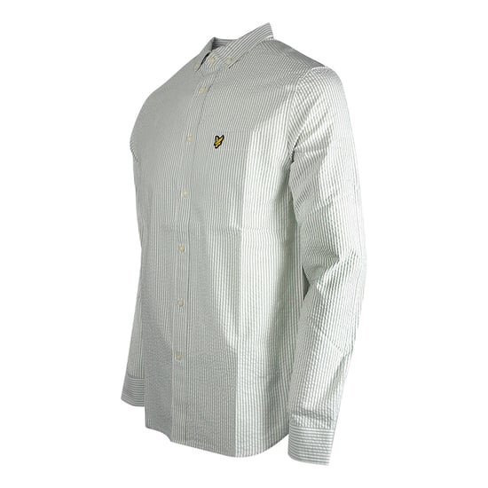 Lyle & Scott Seersucker Strike groen shirt met lange mouwen - Image 3