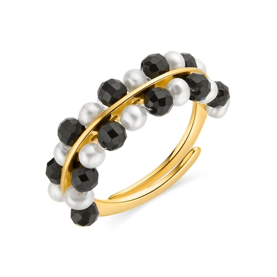 Luxenter Sterling zilveren 925 ring met zwart kristal afgewerkt in 18K geelgoud - Hizri - Image 1