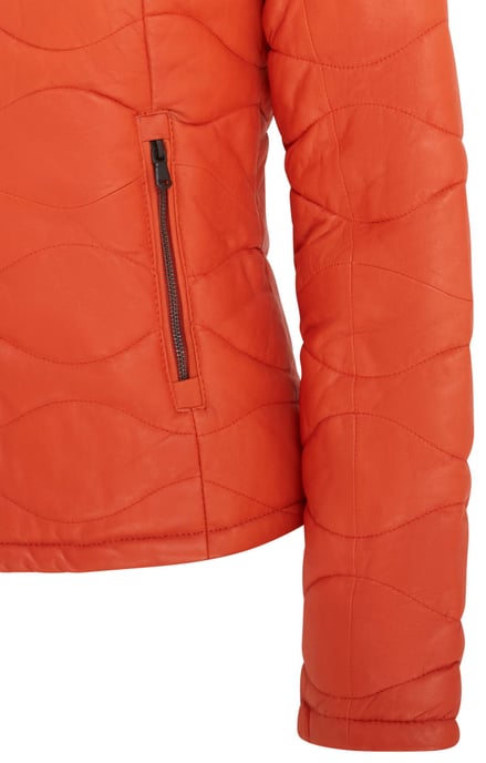 Womens Orange Puffer Quilted Bomber Leather Jacket - Hamar