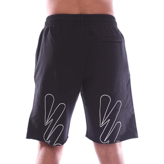 Men's Off White Wave Outline Diagonal Sweat Shorts in Black-White