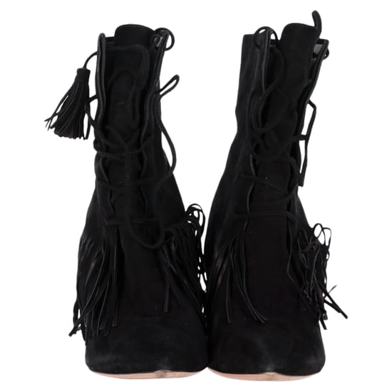 Aquazzura Mustang 105 Fringe Heeled Ankle Boots in Black Suede - Image 3