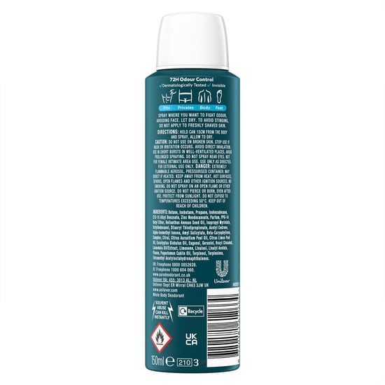 Sure Men Whole Body Deodorant Spray Ocean Rush w/ 72H Odour Control 150ml, 6pk