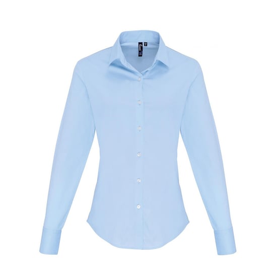 Premier Womens/Ladies Poplin Stretch Long-Sleeved Shirt (Pale Blue)
