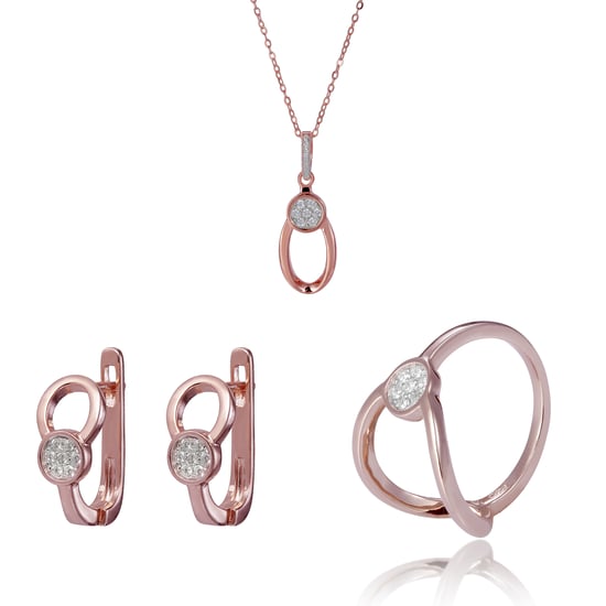 Orphelia 'Gigi' Dames 925 Sterling Zilveren Set: Halsketting + Oorbellen + Ring - Roze SET-7439 - Image 1