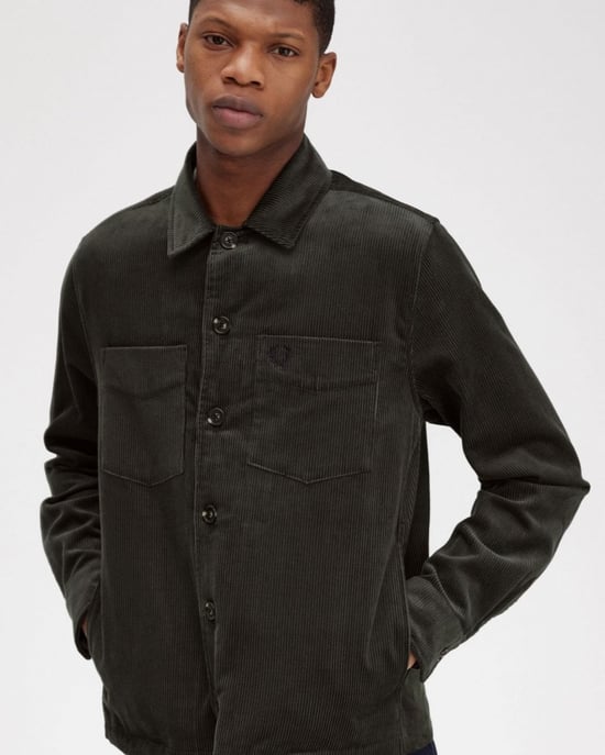 Men's Fred Perry Cord Overshirt in Green - Image 3