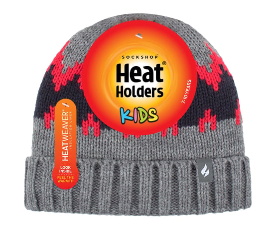 Heat Holders - Geribbelde zachte muts met pom-pom voor jongens - Pebble Melange / red / navy - Image 2
