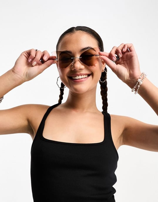 ASOS DESIGN butterfly rimless sunglasses in purple