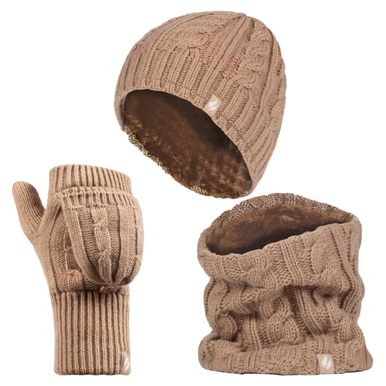 Heat Holders dameshoed, nekwarmer handschoenen set - Beige - Image 1