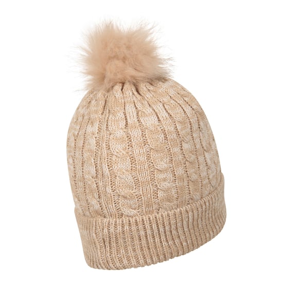 Mountain Warehouse Womens/Ladies Pom Pom Faux Fur Lined Beanie (Beige)