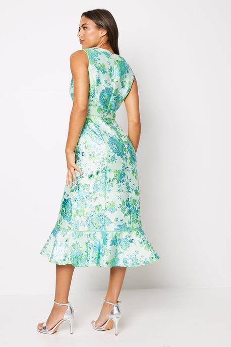 Piped Jacquard Midi Dress