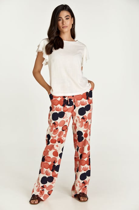 Apricot Print Linen Style Wide Leg Pants