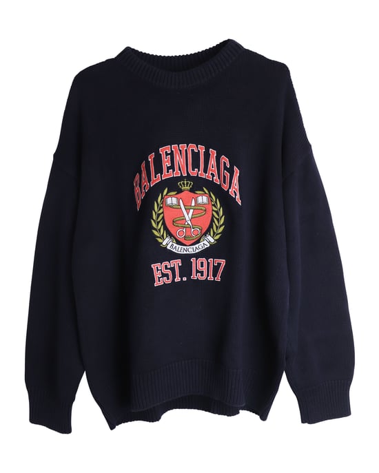 Balenciaga Oversized Borduur College Logo Crewneck in Marineblauwe Katoen - Image 1