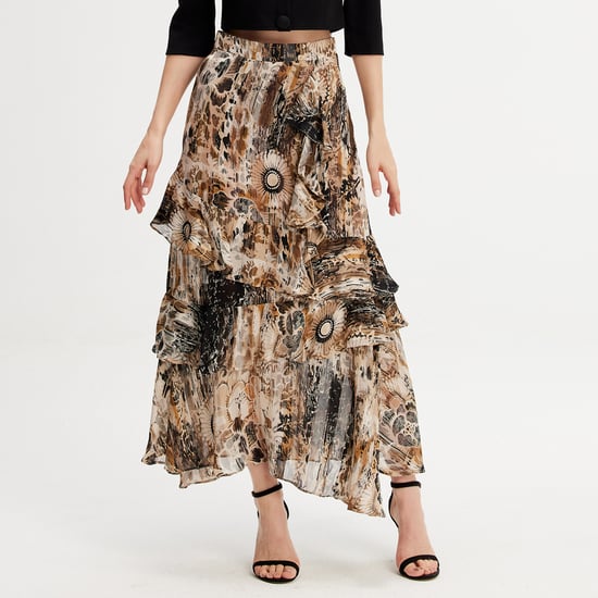 Lange chiffon rok met ruches bloemenprint - Image 3