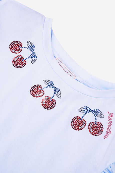 Monnalisa Girls Cropped Cherry T-Shirt in Blue