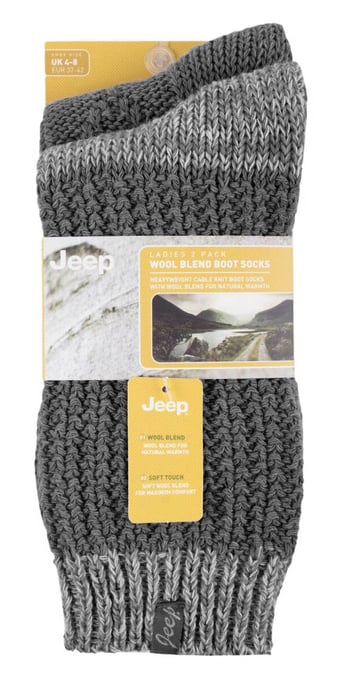 Dames Wol Boot Sokken | Jeep | Kabelgebreide Sokken voor Vrouwen, Dikte Geribbelde Gebreide Wintersokken voor Buiten- en Vrijetijdskleding - Antraciet / Crème - Image 2