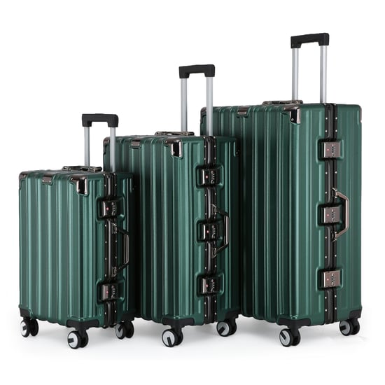 Hardshell Green Suitcase Set Robust 8 Wheel Luggage Cabin Case Bag