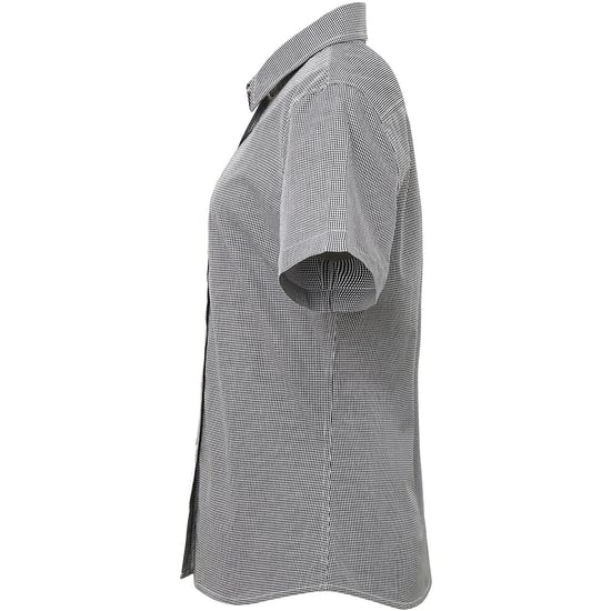 Premier Dames/dames Microcheck Korte Mouwen Katoenen Shirt (Zwart/Wit) - Image 3