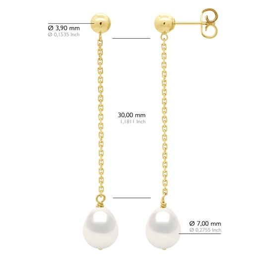 Earrings Real Cultured Freshwater Pearls Pear 7-8 mm