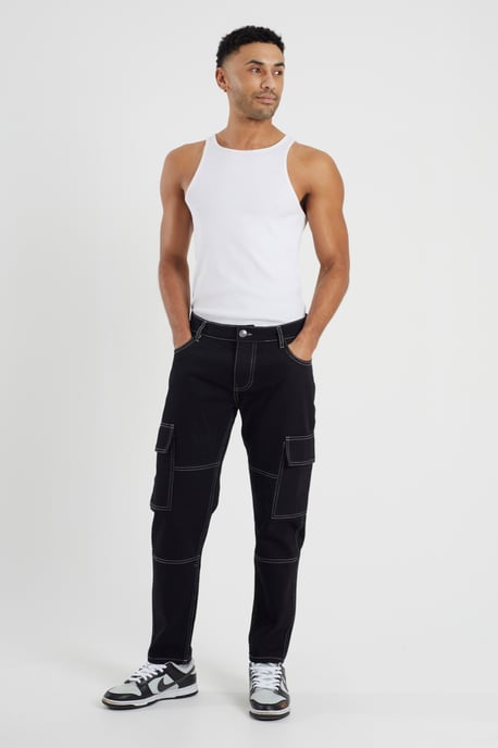 Black Loose Fit Cargo Style Denim Jeans - Image 5