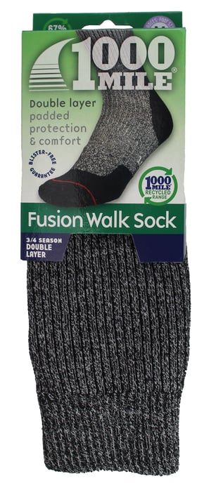 1000 Mile - Dames Fusion Repreve Dubbele Laag Anti-blaren Wandelsokken - Steenkool / Zwart - Image 2