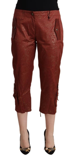 Just Cavalli Dames Bruine Lurex Midden Taille Katoenen Cropped Capri Broek - Image 1