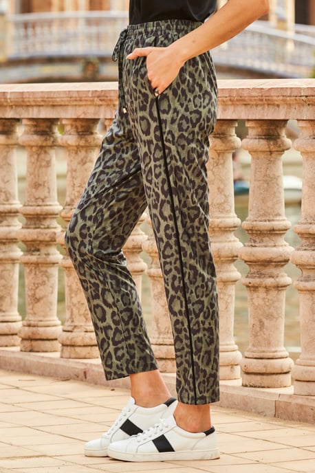 Khaki Green Animal Print Joggers With Pockets