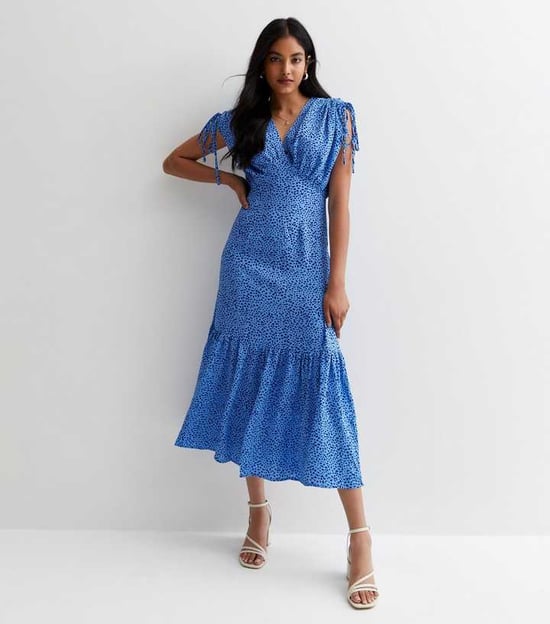 Animal Print Ruched Sleeves Midi Dress