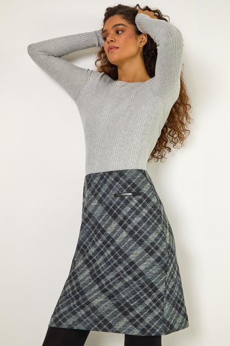 Elastic Waist Check Print Pocket Pencil Skirt