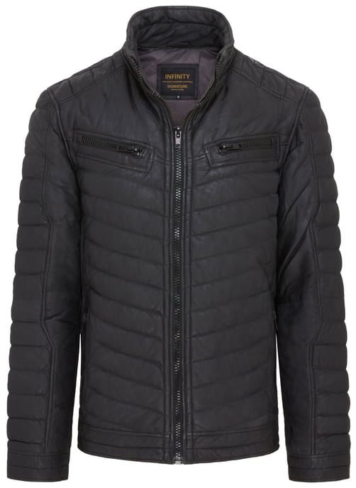 Mens Black Quilted Puffer Leather Bomber Jacket - Torpoint