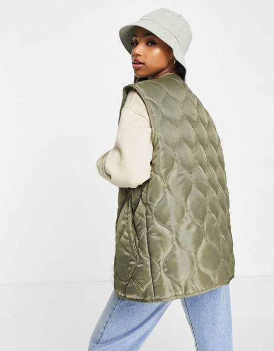 ASOS DESIGN nylon onion quilted gilet in light khaki-Brown