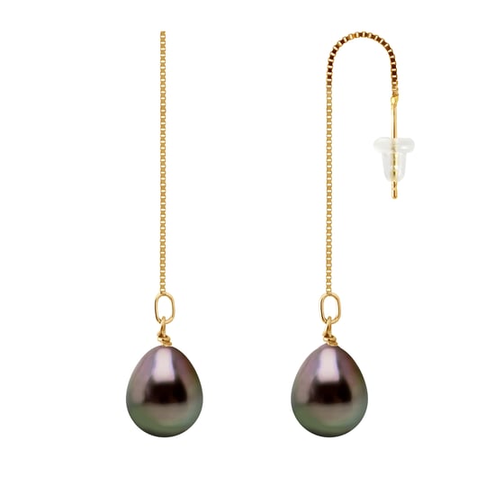 DIADEMA - Earrings - Pending - Real Tahitian Pearls - Yellow Gold