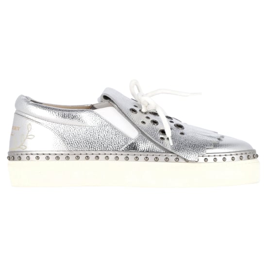 Burberry Kiltie Franje Detail Slip-On Sneakers Metallic Zilveren Leer - Image 1