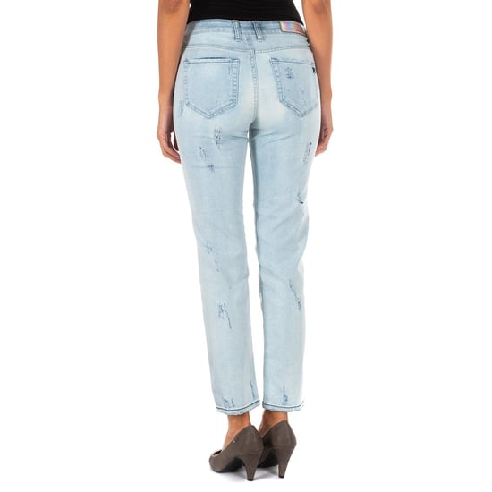 Long denim pants with straight hem cut 10DB50255 woman