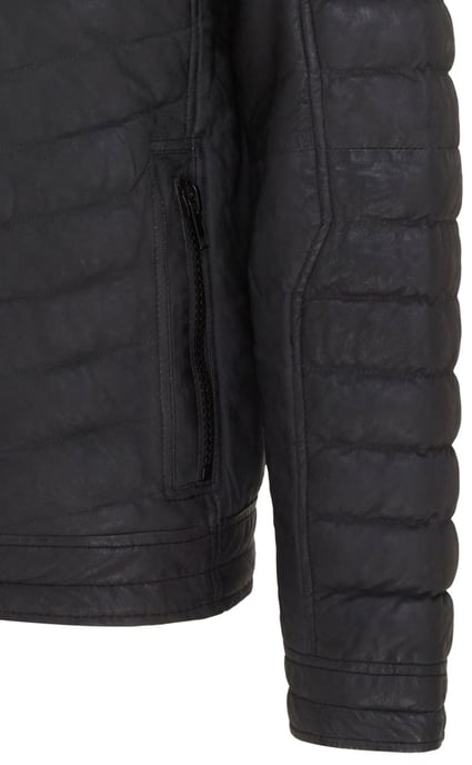 Mens Black Quilted Puffer Leather Bomber Jacket - Torpoint