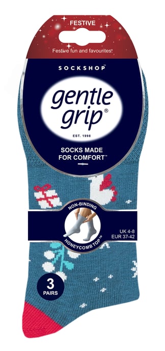 6 Paar Dames Kerstsokken | Gentle Grip | Womens NieuwigheidDesign Xmas Gift Sokken - Blauw / Rood / Grijs - Image 2