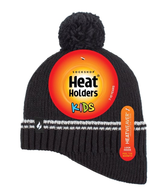 Heat Holders Jongens Patrol Rib pomponmuts met pompons - Zwart - Image 2