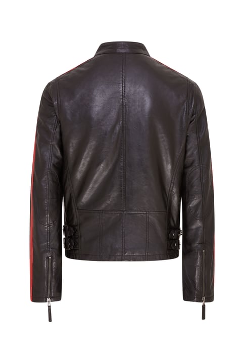 Mens Striped Cafe Racer Biker Leather Jacket - Alta