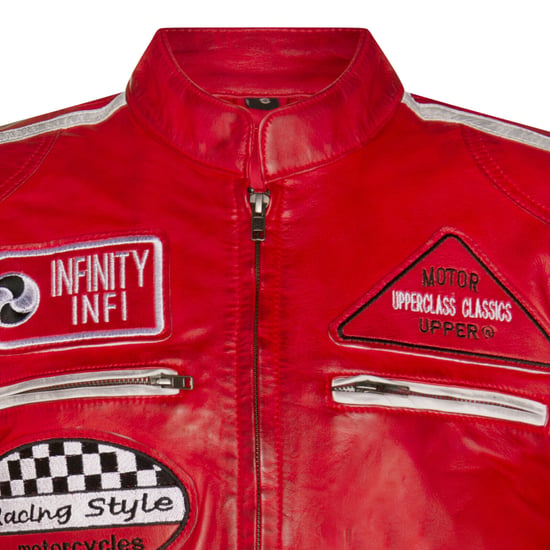 Leather racing biker motorcycle jacket with zipper