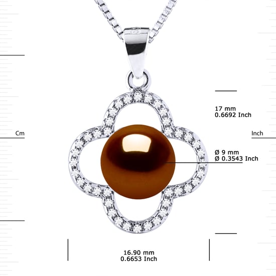 CLOVER Necklace Freshwater Pearl 9-10 mm Chocolate 925