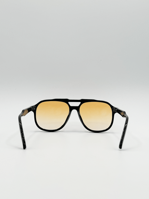 Oversized Navigator Sunglasses in Black with Orange Lenses - Image 4