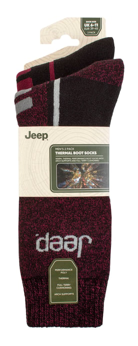 Mannen Thermische Winter Sokken | Jeep | Dikke Geribbelde Ontwerp Warme Gebreide Bootsokken | Chunky Prestatie Sokken - Zwart / Bessen - Image 2