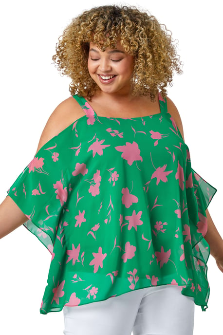 Curve Floral Cold Shoulder Top - Image 1