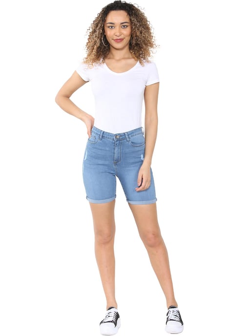 Enzo | Womens Ripped Denim Shorts - Lichtblauw - Image 6