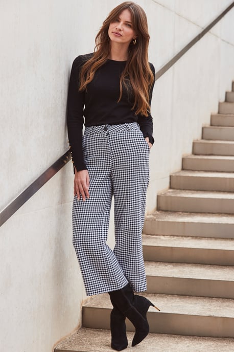 Black & White Dogtooth Print Culottes