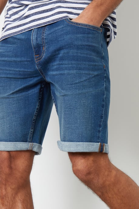 Mid Blue 'Edmonton' Turn Up Denim Shorts