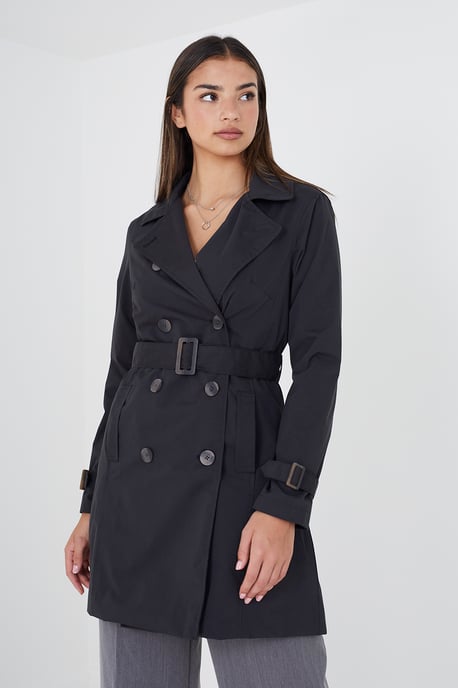Black 'Brandy' Double Breasted Short Trench Coat