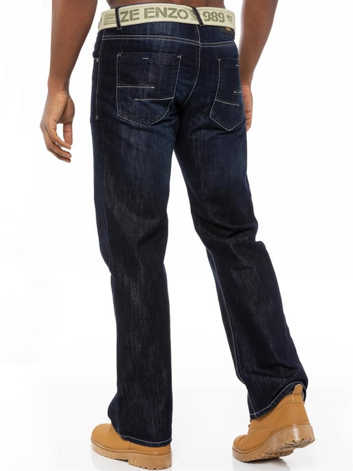 Enzo | Heren Regular Fit Denim Jeans met Riem - Donkerblauw - Image 3